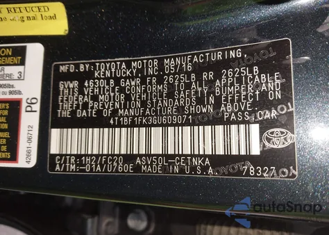 2016 Toyota Camry Le from USA, damaged, VIN 4T1BF1FK3GU609071